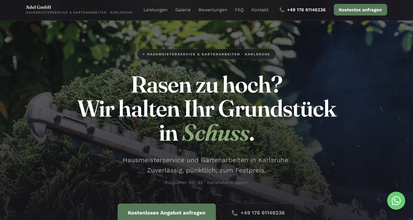 Website Adel GmbH, Startseite
