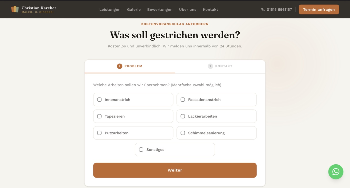 Christian Karcher, Kostenvoranschlag-Formular