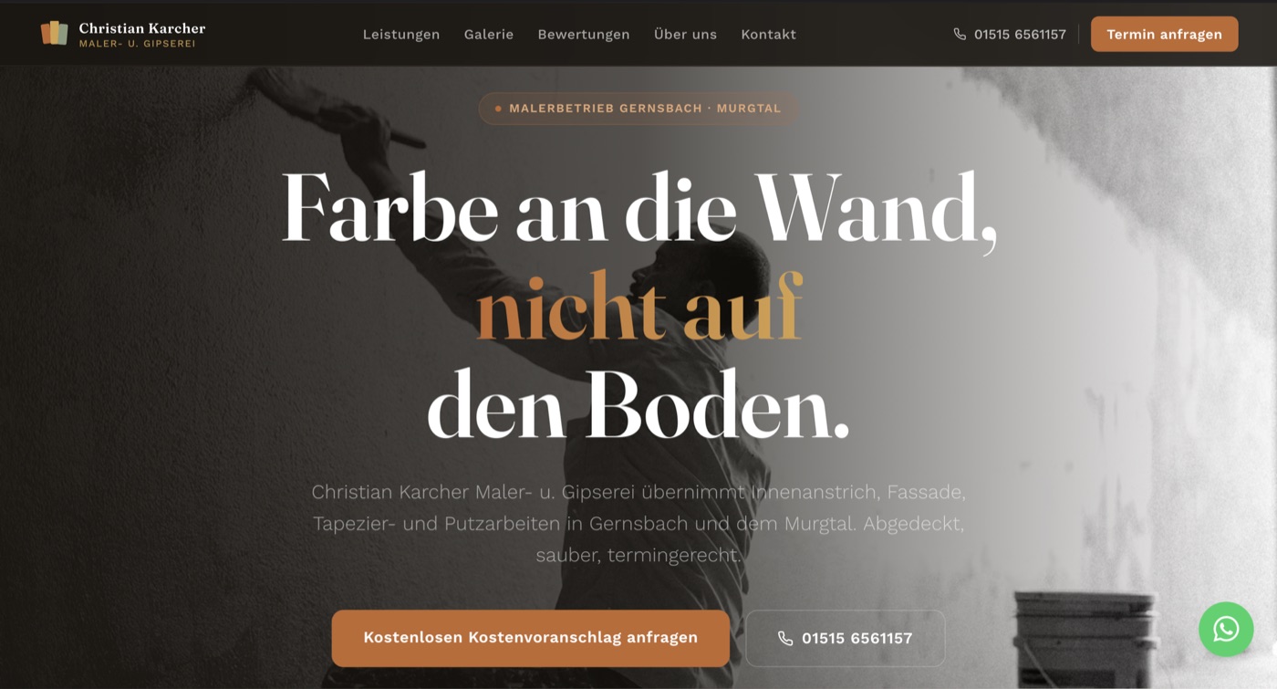 Website Christian Karcher Malerbetrieb, Startseite