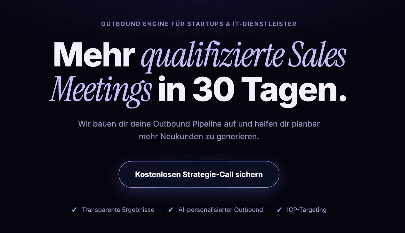 Website OutLeads, Startseite