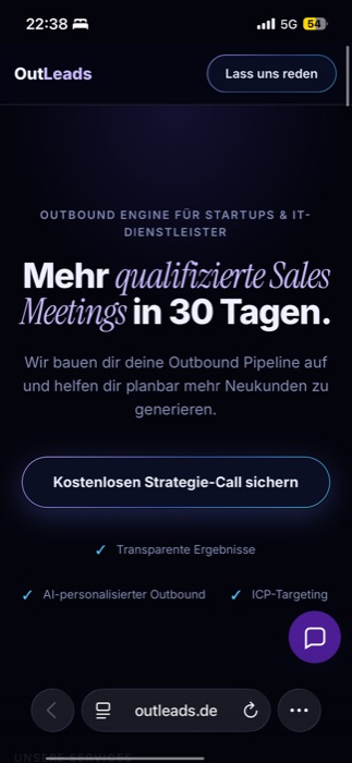 OutLeads, mobile Ansicht